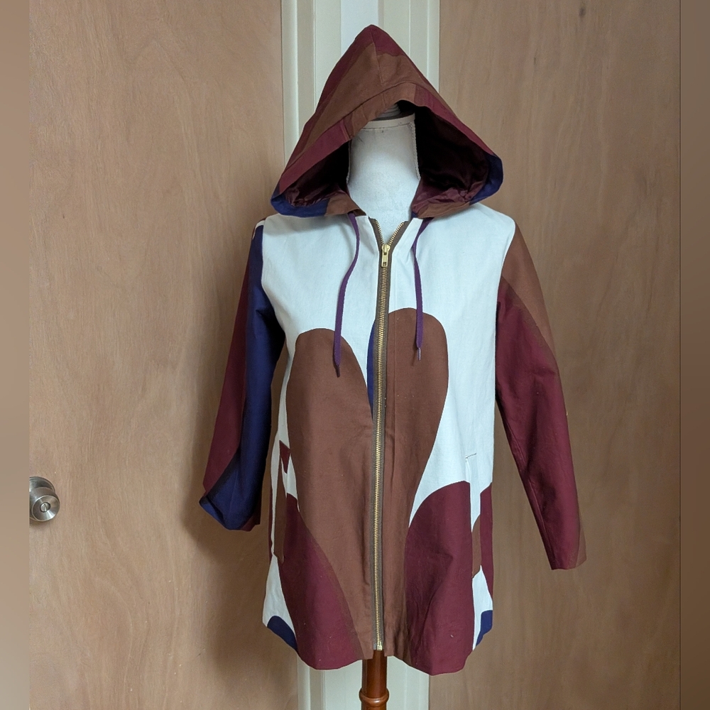 Jil Cappuccio Hooded Colorblock Jacket Artsy Avant Garde Lightweight Coat - Picture 1 of 4